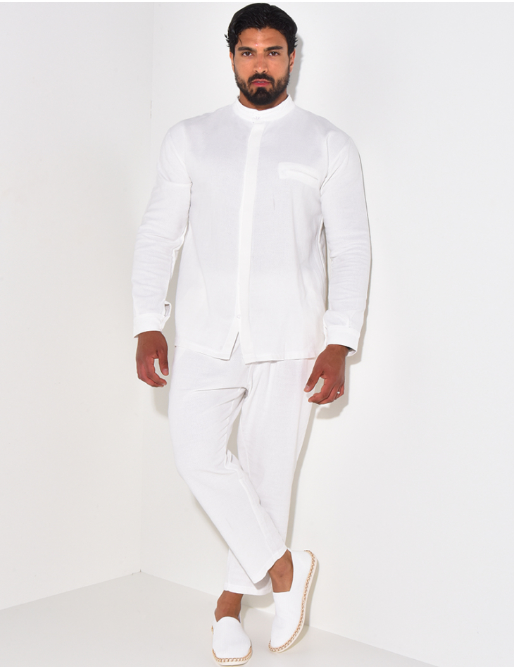 Ensemble pantalon et chemise à col rond texturé Ensemble pantalon et chemise à col rond texturé