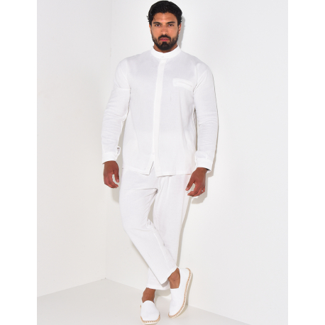 Ensemble pantalon et chemise à col rond texturé Ensemble pantalon et chemise à col rond texturé