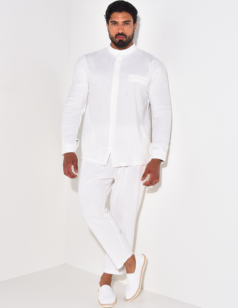 Ensemble pantalon et chemise à col rond texturé
