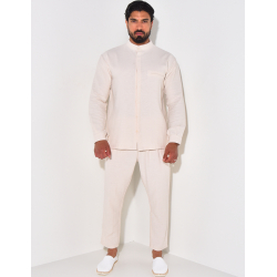 Ensemble pantalon et chemise à col rond texturé Ensemble pantalon et chemise à col rond texturé