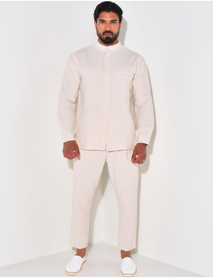 Ensemble pantalon et chemise à col rond texturé Ensemble pantalon et chemise à col rond texturé