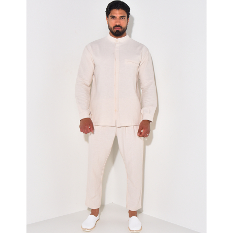 Ensemble pantalon et chemise à col rond texturé Ensemble pantalon et chemise à col rond texturé