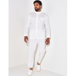 Ensemble pantalon et chemise à col rond texturé Ensemble pantalon et chemise à col rond texturé