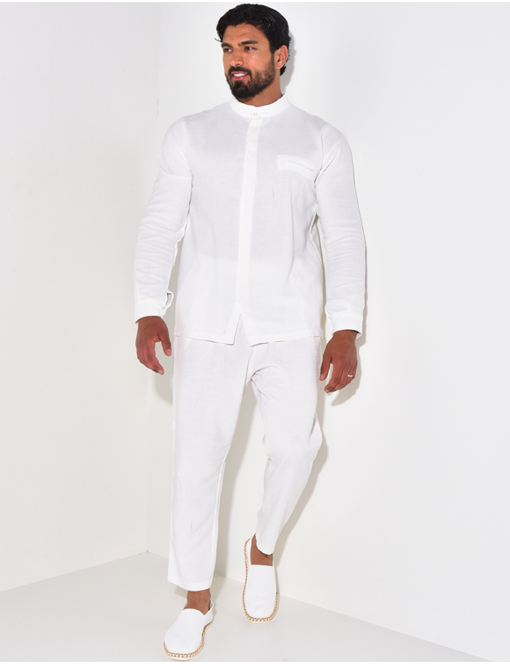 Ensemble pantalon et chemise à col rond texturé Ensemble pantalon et chemise à col rond texturé