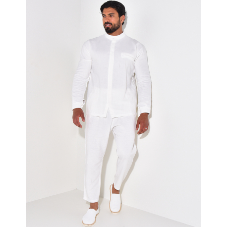 Ensemble pantalon et chemise à col rond texturé Ensemble pantalon et chemise à col rond texturé