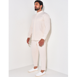 Ensemble pantalon et chemise à col rond texturé Ensemble pantalon et chemise à col rond texturé