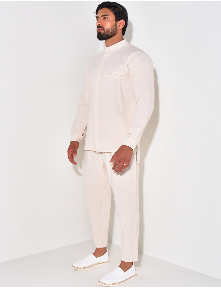 Ensemble pantalon et chemise à col rond texturé Ensemble pantalon et chemise à col rond texturé