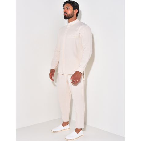 Ensemble pantalon et chemise à col rond texturé Ensemble pantalon et chemise à col rond texturé