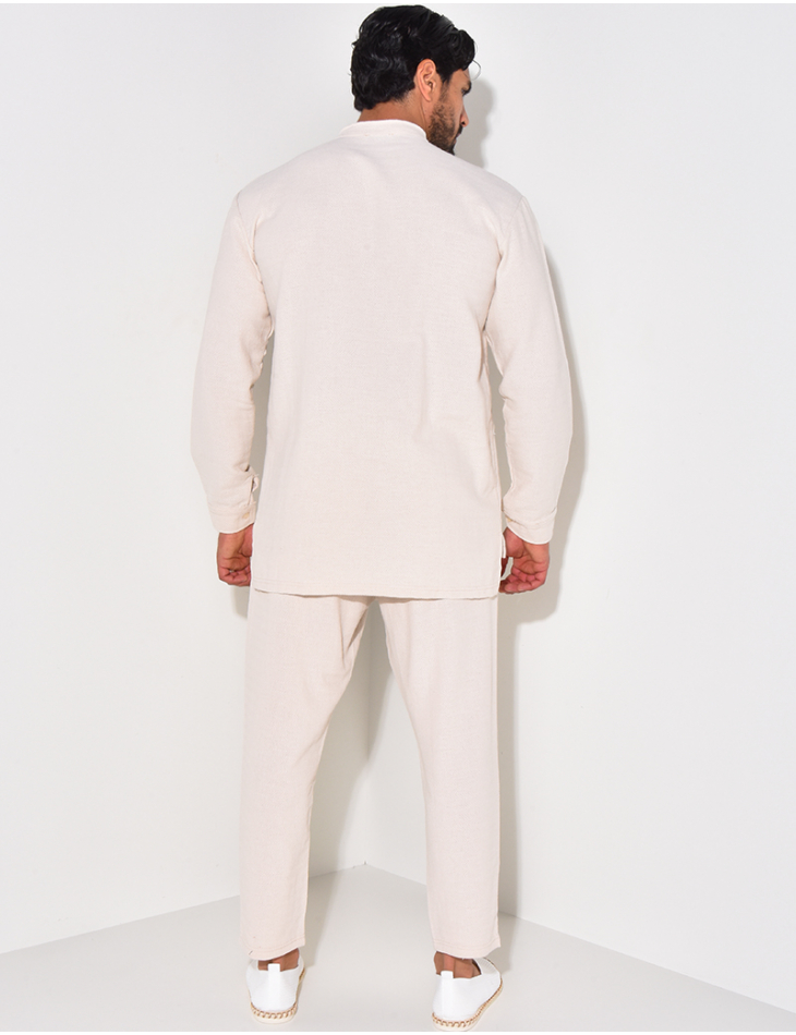 Ensemble pantalon et chemise à col rond texturé Ensemble pantalon et chemise à col rond texturé