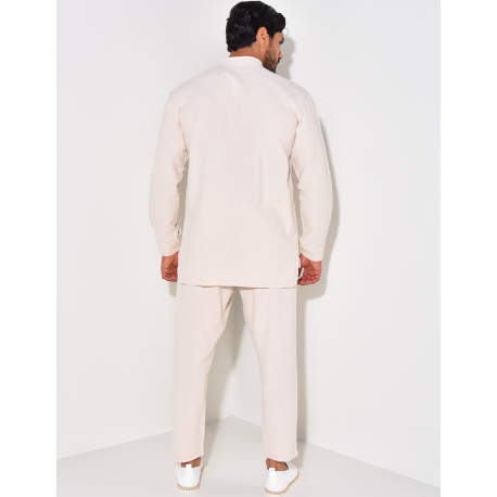 Ensemble pantalon et chemise à col rond texturé Ensemble pantalon et chemise à col rond texturé