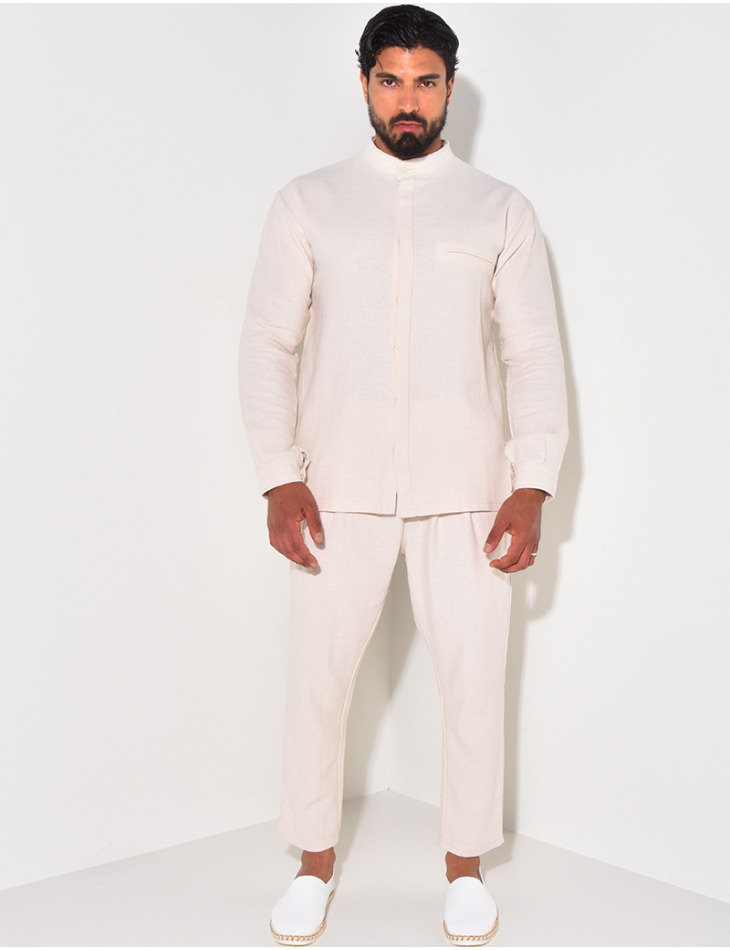 Ensemble pantalon et chemise à col rond texturé Ensemble pantalon et chemise à col rond texturé