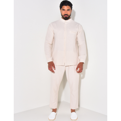 Ensemble pantalon et chemise à col rond texturé Ensemble pantalon et chemise à col rond texturé