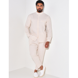 Ensemble pantalon et chemise à col rond texturé Ensemble pantalon et chemise à col rond texturé