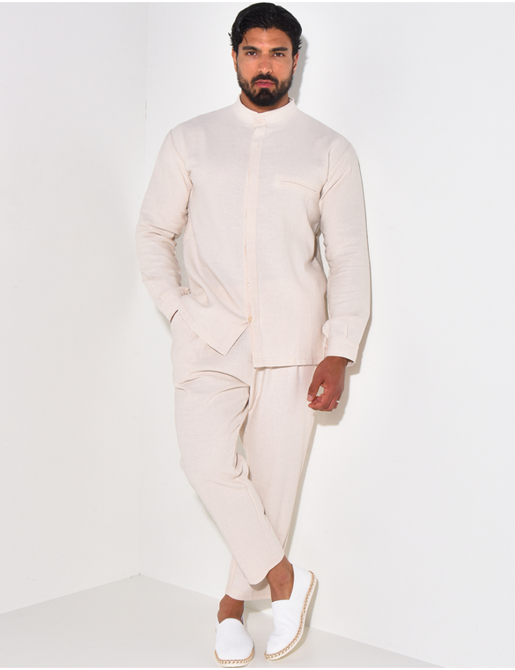 Ensemble pantalon et chemise à col rond texturé Ensemble pantalon et chemise à col rond texturé