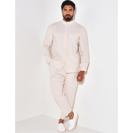 Ensemble pantalon et chemise à col rond texturé Ensemble pantalon et chemise à col rond texturé