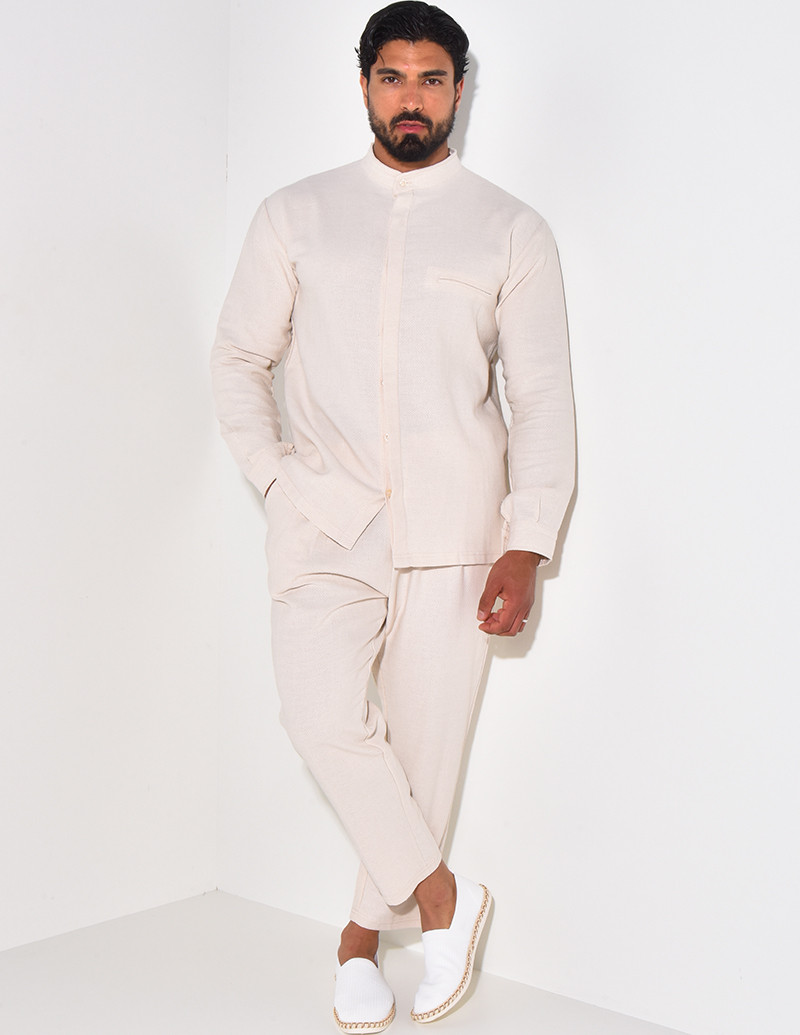 Ensemble pantalon et chemise à col rond texturé