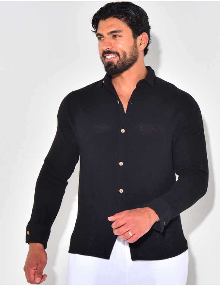 Chemise manches longues nid d'abeille