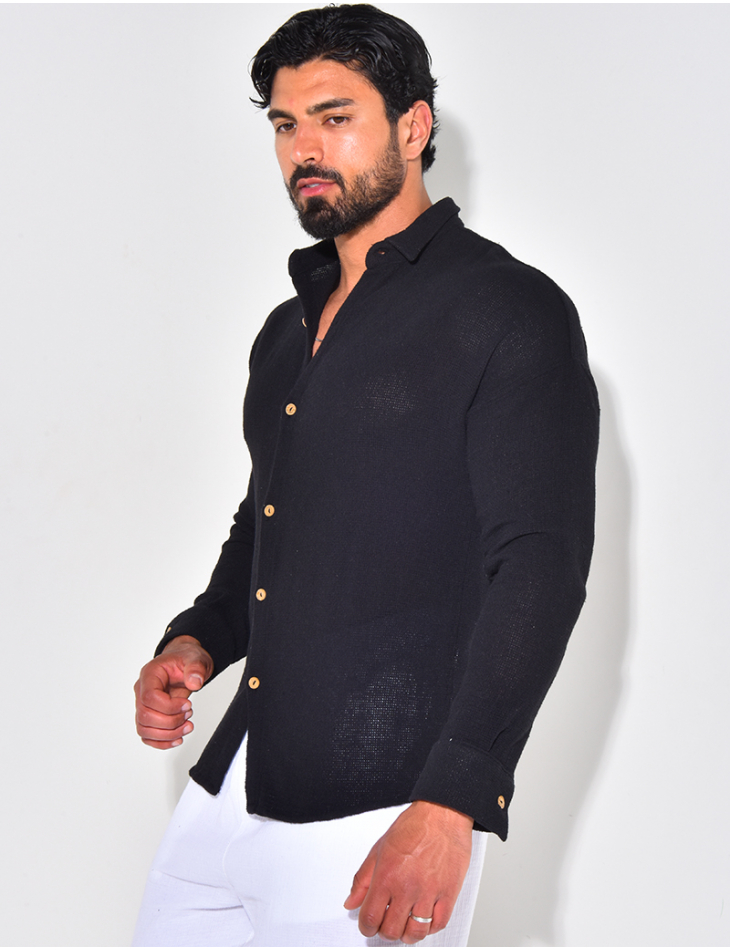 Chemise manches longues nid d'abeille