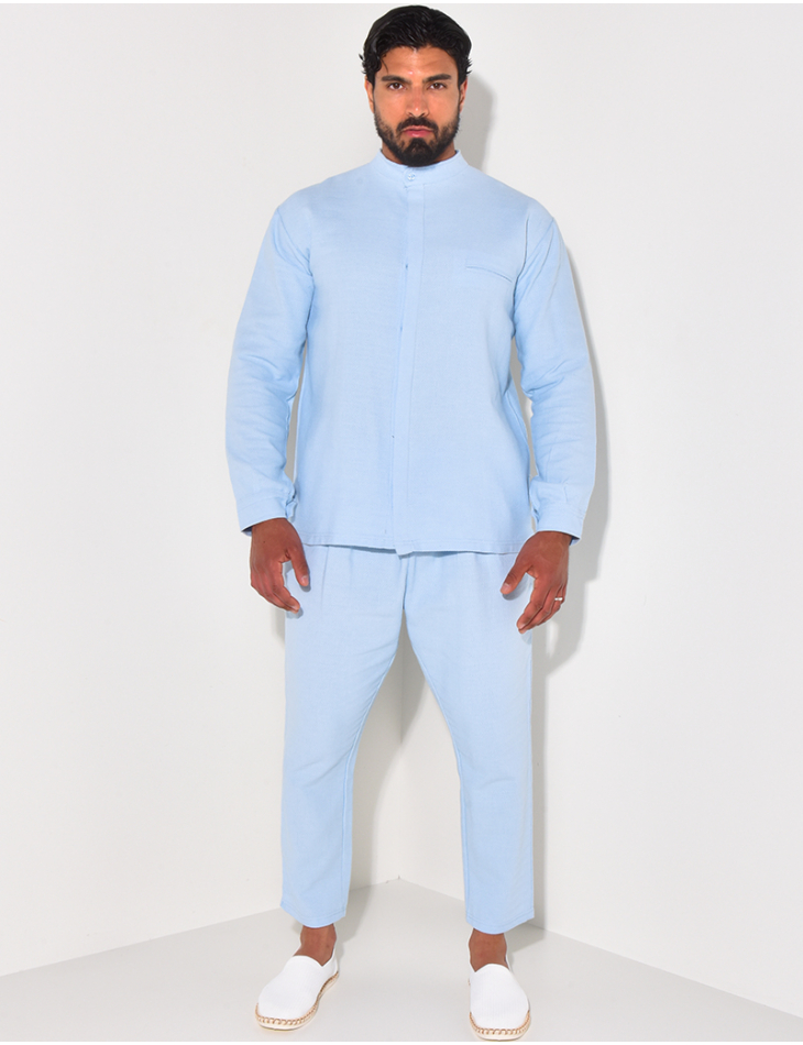 Ensemble pantalon et chemise à col rond texturé