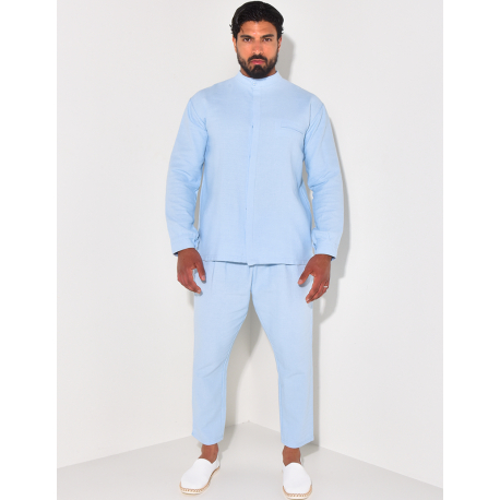 Ensemble pantalon et chemise à col rond texturé