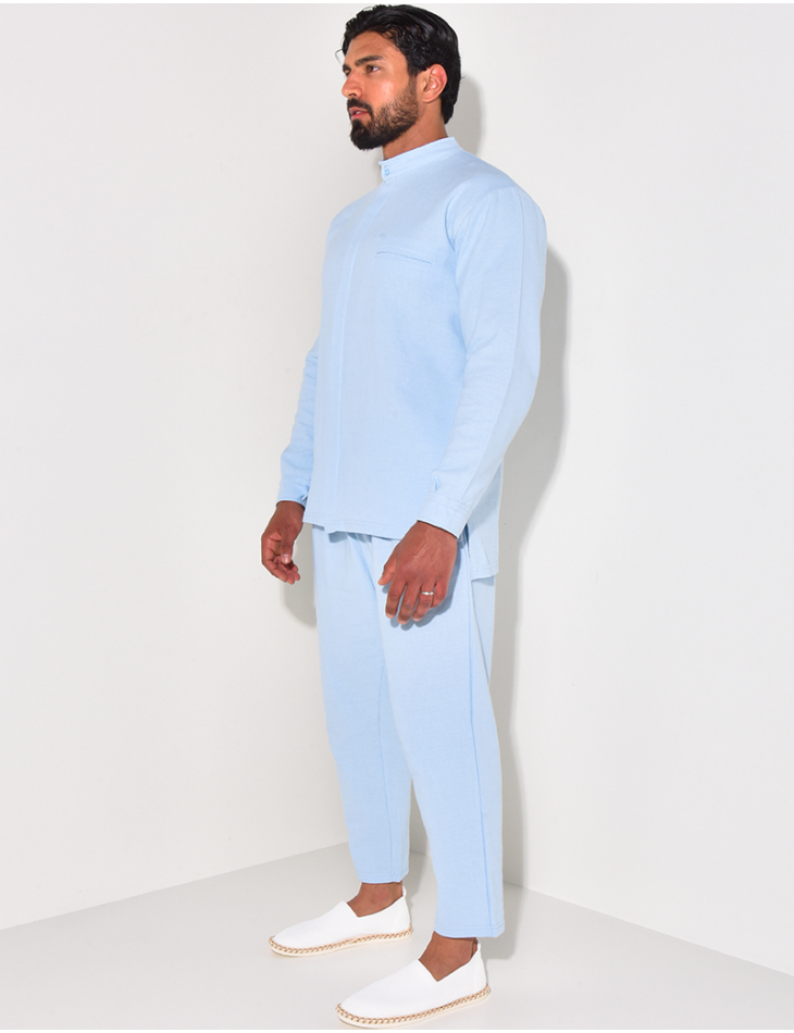 Ensemble pantalon et chemise à col rond texturé
