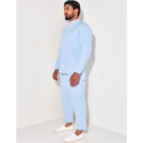Ensemble pantalon et chemise à col rond texturé