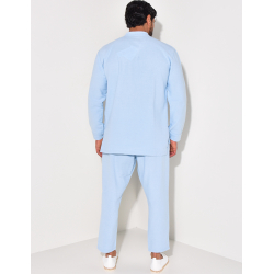 Ensemble pantalon et chemise à col rond texturé