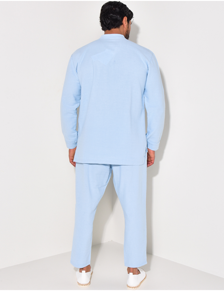 Ensemble pantalon et chemise à col rond texturé