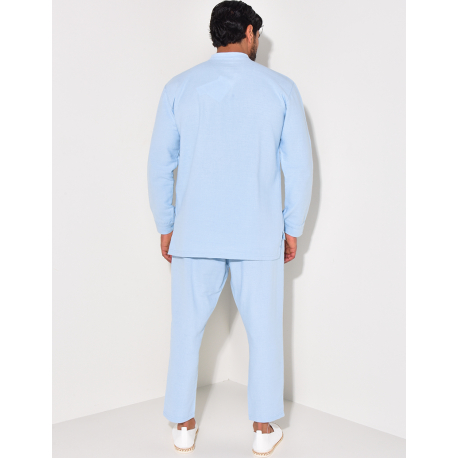 Ensemble pantalon et chemise à col rond texturé