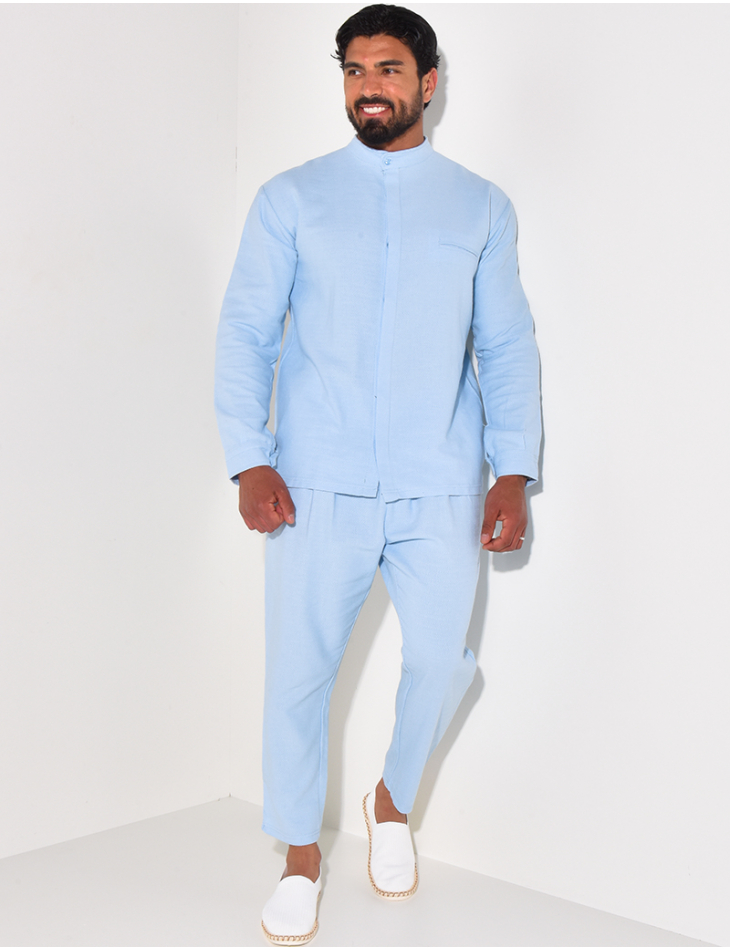 Ensemble pantalon et chemise à col rond texturé