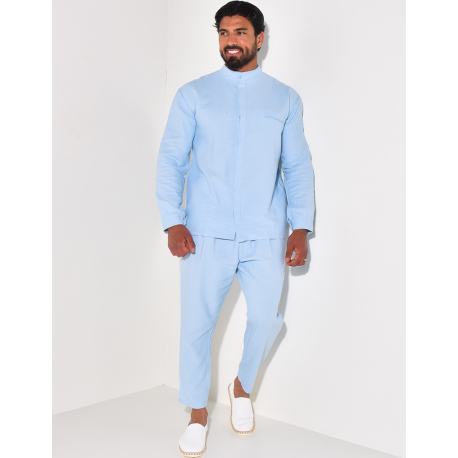 Ensemble pantalon et chemise à col rond texturé