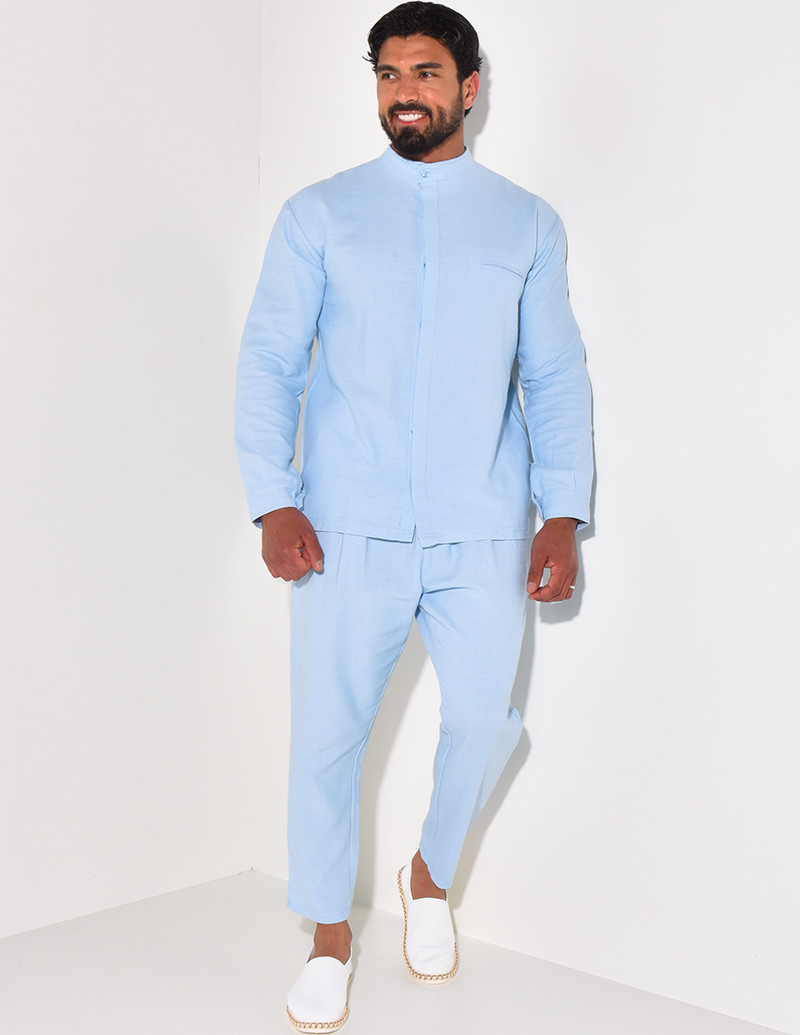 Ensemble pantalon et chemise à col rond texturé