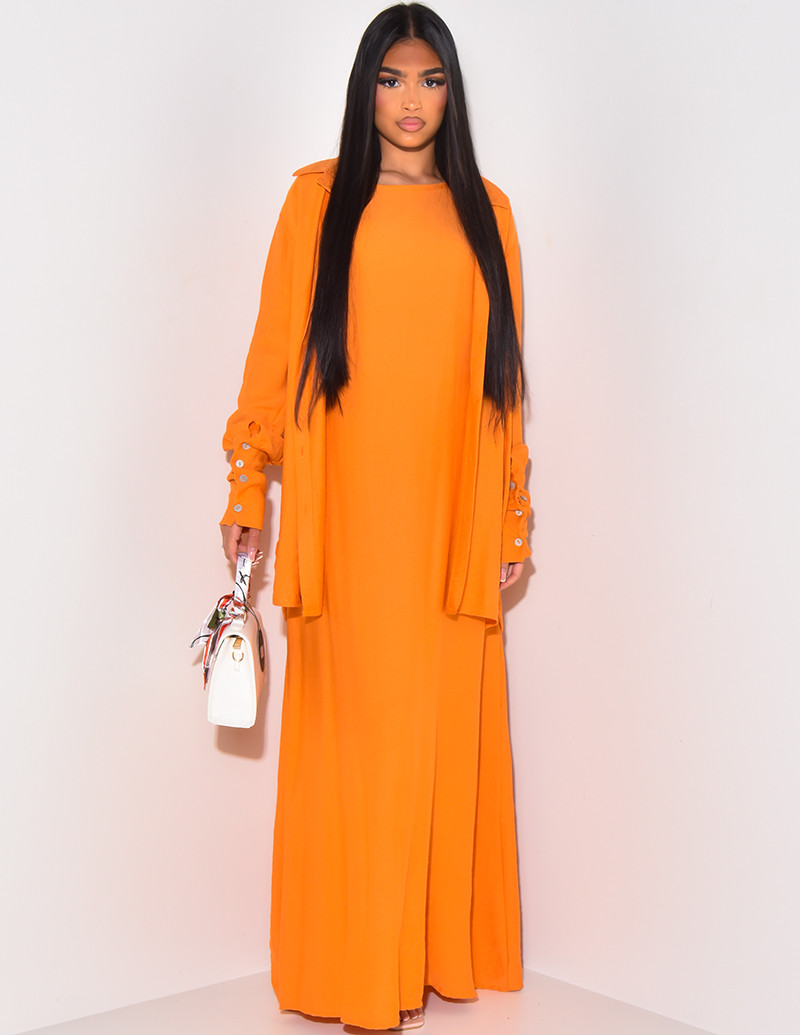 Ensemble robe ajustée et chemise oversize effet lin