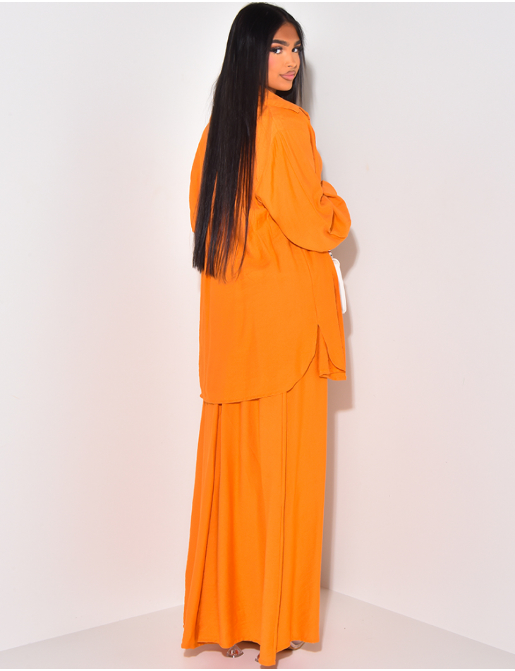 Ensemble robe ajustée et chemise oversize effet lin