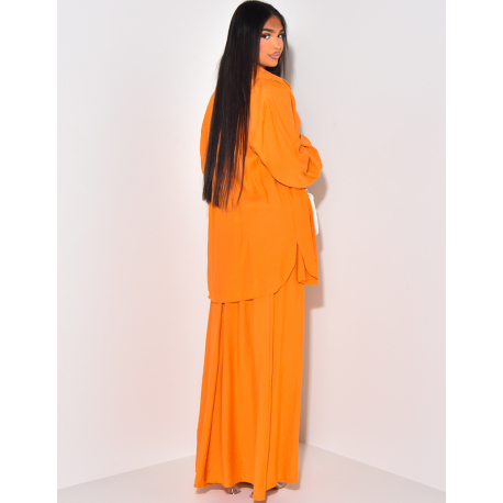 Ensemble robe ajustée et chemise oversize effet lin