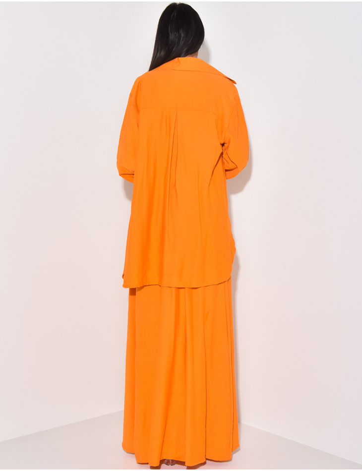 Ensemble robe ajustée et chemise oversize effet lin
