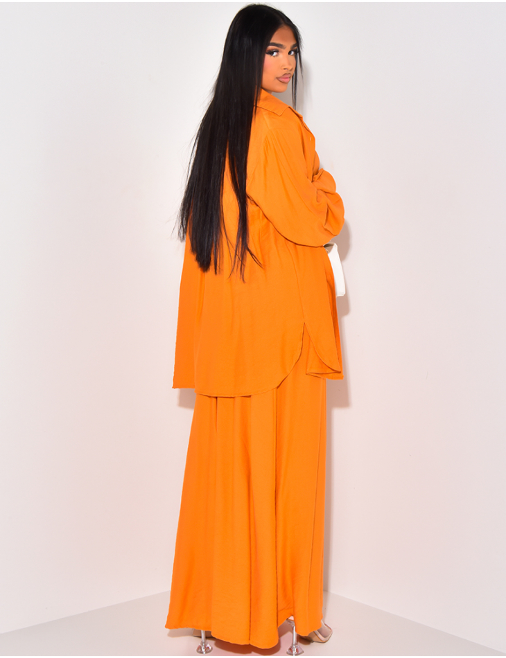 Ensemble robe ajustée et chemise oversize effet lin