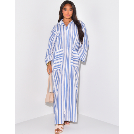 Oversized striped shirt dress with pockets