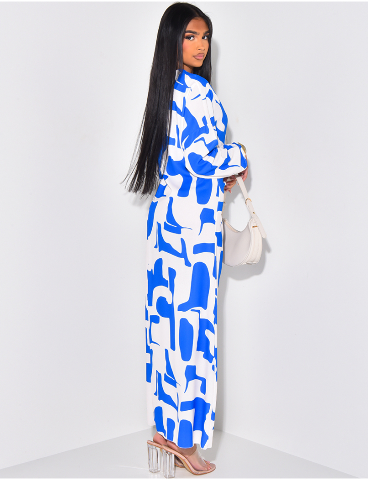 Langes bedrucktes Kleid zum Binden