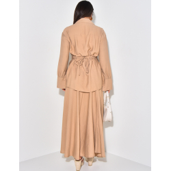 Long skirt and linen-effect tie-around shirt set