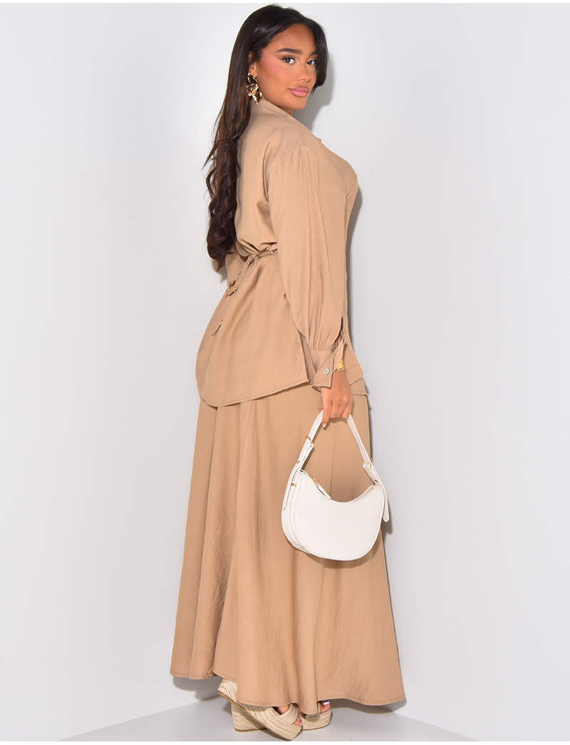 Ensemble jupe longue et chemise à nouer effet lin