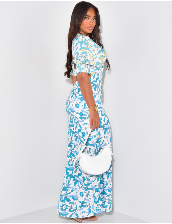 Robe longue dos nu à motifs floral Robe longue dos nu à motifs floral