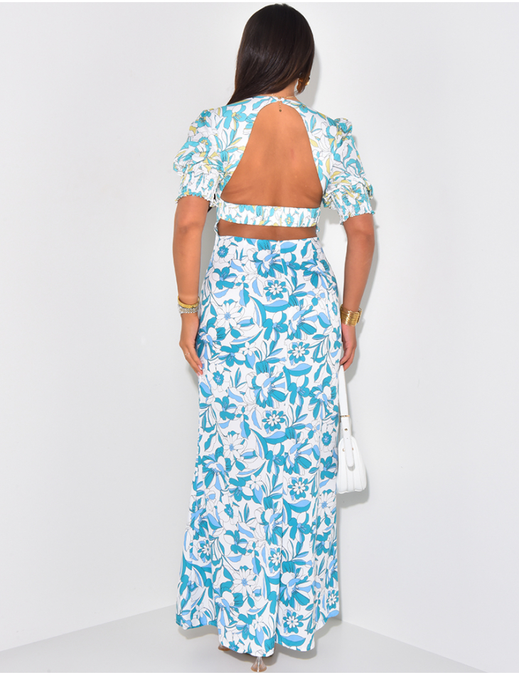 Robe longue dos nu à motifs floral Robe longue dos nu à motifs floral