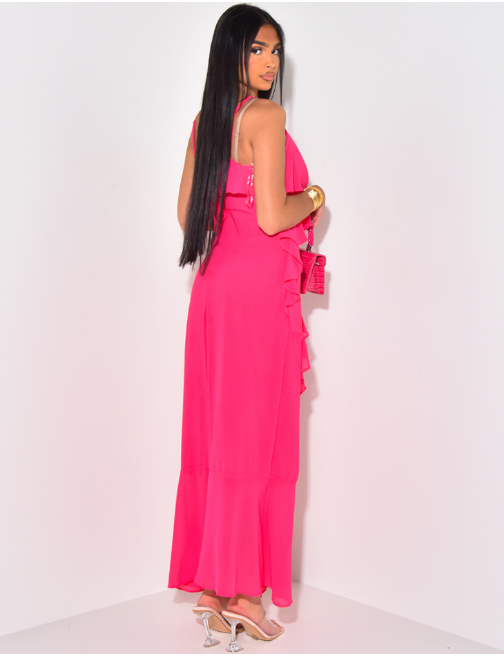 Langes Kleid aus Voile mit Rüschen Langes Kleid aus Voile mit Rüschen