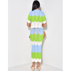 Croptop and multicoloured crochet skirt set Croptop and multicoloured crochet skirt set