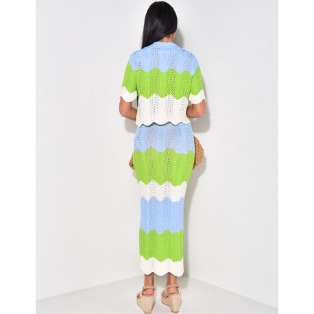 Croptop and multicoloured crochet skirt set Croptop and multicoloured crochet skirt set