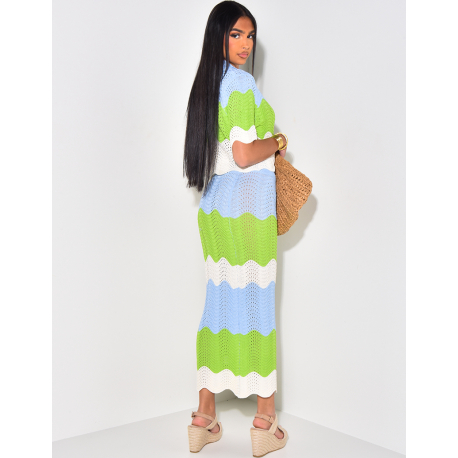 Croptop and multicoloured crochet skirt set Croptop and multicoloured crochet skirt set