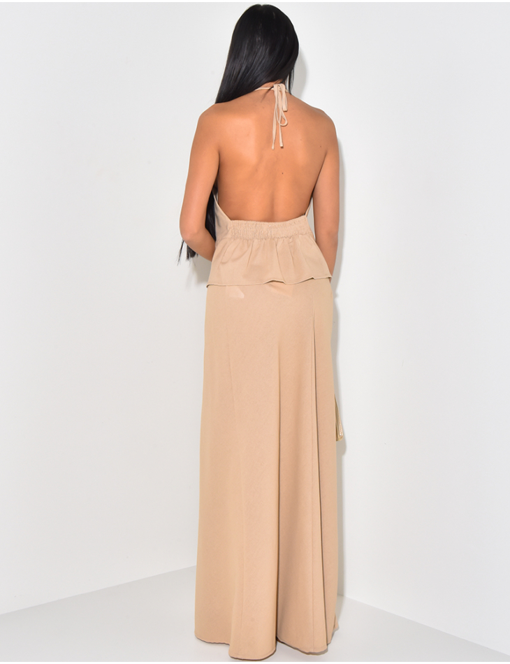 Ensemble jupe longue et crop top dos nu en lin Ensemble jupe longue et crop top dos nu en lin
