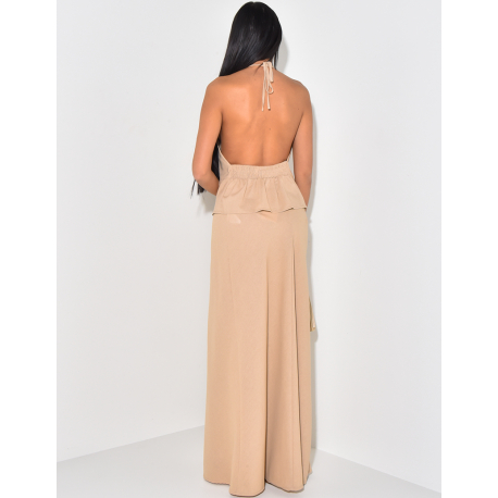 Ensemble jupe longue et crop top dos nu en lin Ensemble jupe longue et crop top dos nu en lin