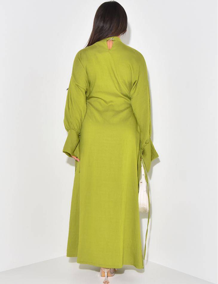 Robe longue effet lin à nouer sur les côtés
